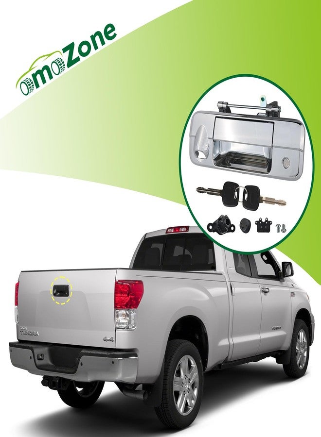 omoZone Chrome Tailgate Handle with Rear Camera Hole Liftgate Latch Handle with Key Lock Cylinder fit for 2007-2013 Toyota Tundra Replaces 69090-0C051 690900C051 81214 - Image 2